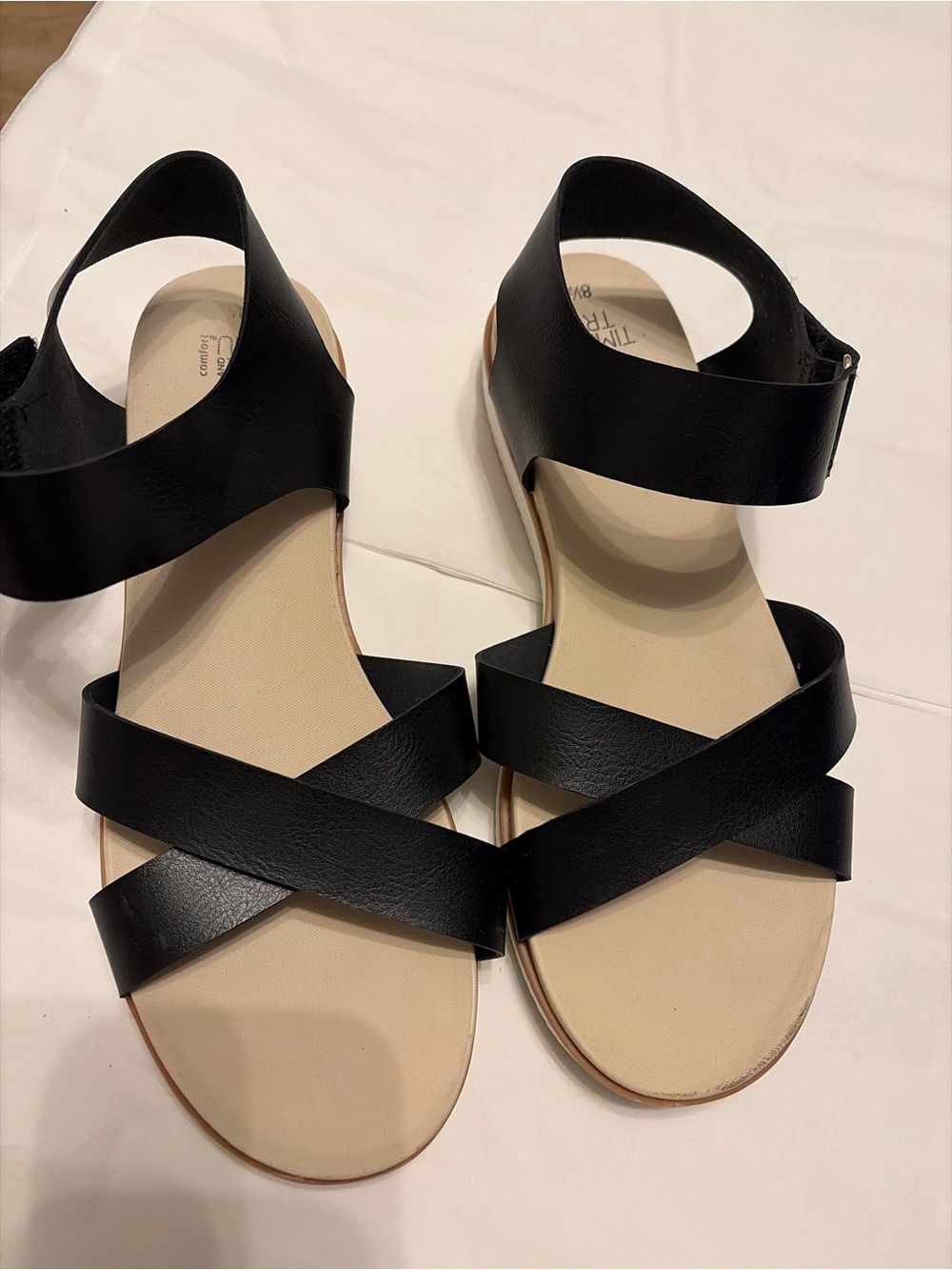 Time and Tru Black Crisscross Ankle Strap Sandals